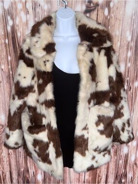jakke Brown Cow Print Fur Coat